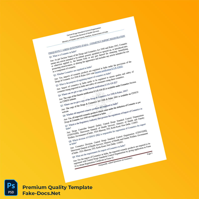 India Central Drugs Standard Control Organization Registration Certificate Template (Word & PDF) 7 page India Central Drugs Standard Control Organization Registration Certificate Template (Word & PDF) 7 page