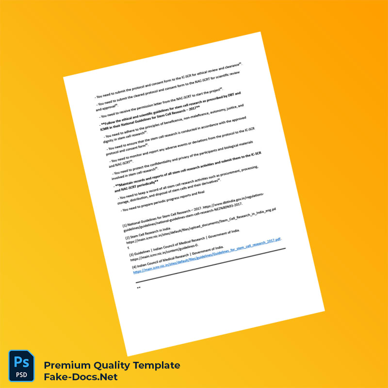 India Central Drugs Standard Control Organization Stem Cell Registration Certificate Template (Word & PDF) 5 page India Central Drugs Standard Control Organization Stem Cell Registration Certificate Template (Word & PDF) 5 page