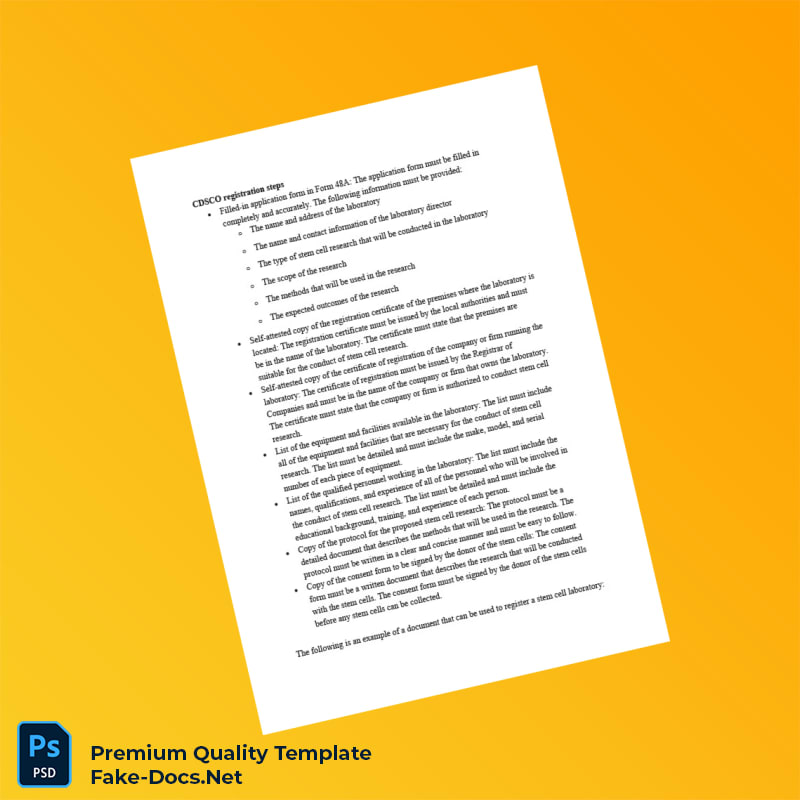 India Central Drugs Standard Control Organization Stem Cell Registration Certificate Template (Word & PDF) 5 page India Central Drugs Standard Control Organization Stem Cell Registration Certificate Template (Word & PDF) 5 page