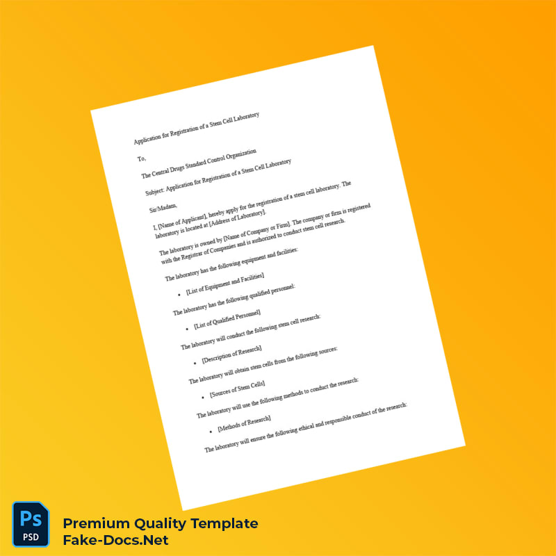 India Central Drugs Standard Control Organization Stem Cell Registration Certificate Template (Word & PDF) 5 page India Central Drugs Standard Control Organization Stem Cell Registration Certificate Template (Word & PDF) 5 page