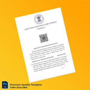 India Haryana Real Estate Regulatory Authority Registration Certificate Template (Word & PDF) 4 page India Haryana Real Estate Regulatory Authority Registration Certificate Template (Word & PDF) 4 page