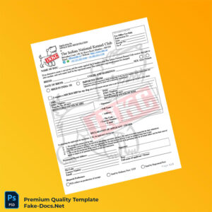 India INKC Single Dog Registration Form Template (Word & PDF) 2 page India INKC Single Dog Registration Form Template (Word & PDF) 2 page