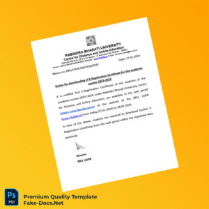 India Rabindra Bharati University E-Registration Certificate Template (Word & PDF) India Rabindra Bharati University E-Registration Certificate Template (Word & PDF)