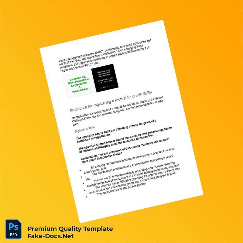 India SEBI Mutual Fund Registration Certificate Template (Word & PDF) 4 page India SEBI Mutual Fund Registration Certificate Template (Word & PDF) 4 page