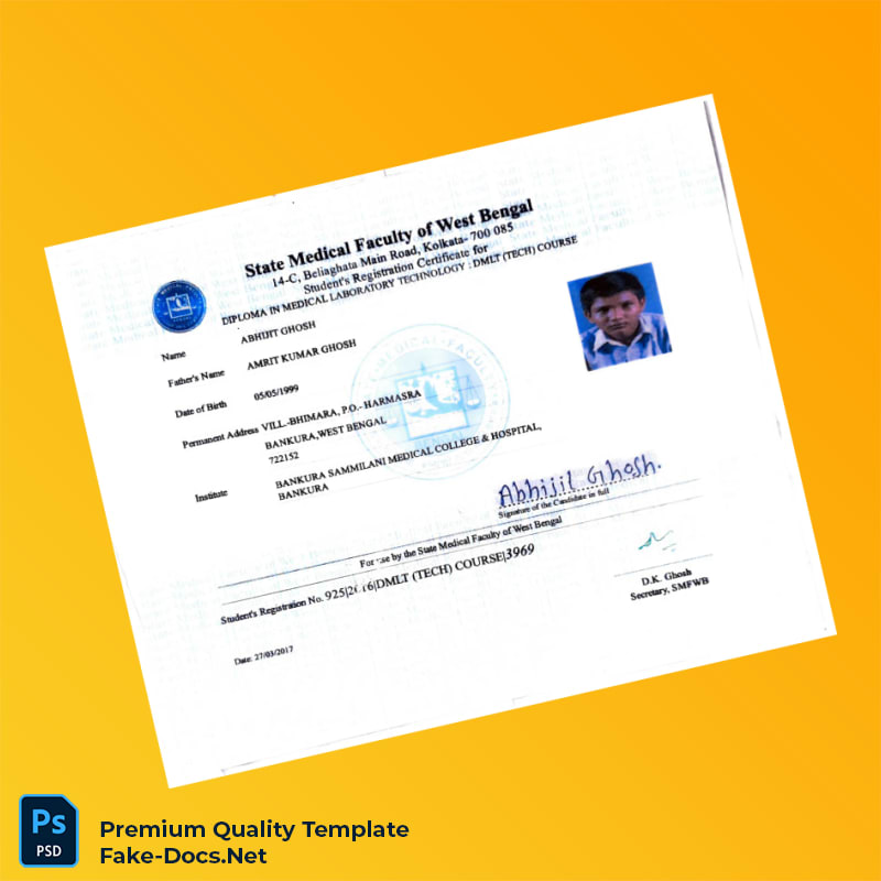 India State Medical Faculty of West Bengal Student Registration Certificate Template (Word & PDF) India State Medical Faculty of West Bengal Student Registration Certificate Template (Word & PDF)