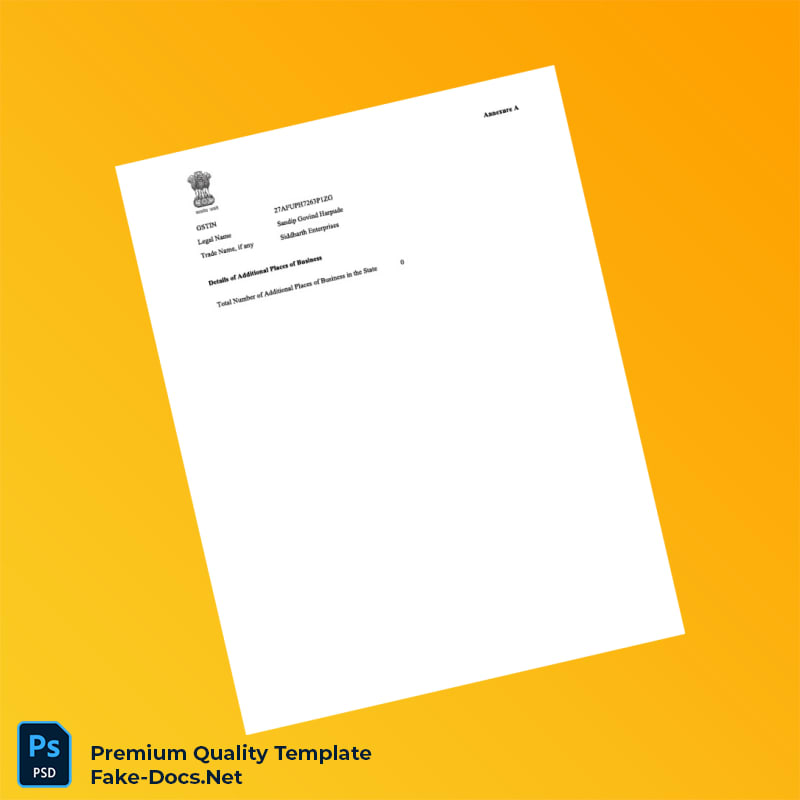 India State Tax Authority GST Registration Certificate Template (Word & PDF) 3 page India State Tax Authority GST Registration Certificate Template (Word & PDF) 3 page