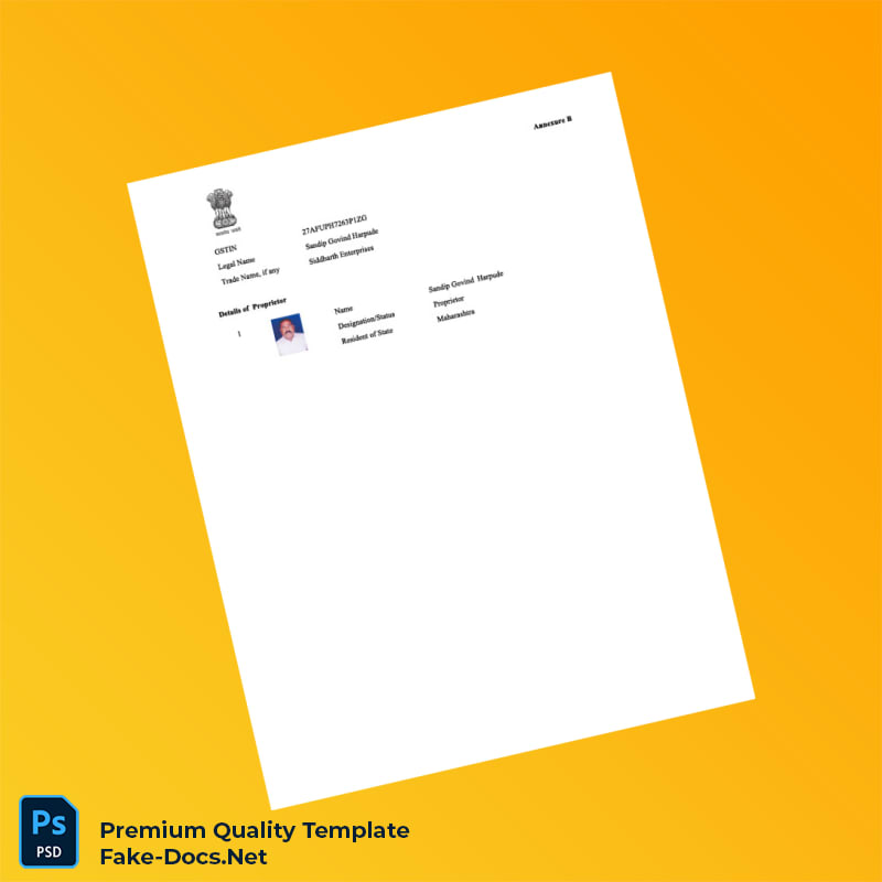 India State Tax Authority GST Registration Certificate Template (Word & PDF) 3 page India State Tax Authority GST Registration Certificate Template (Word & PDF) 3 page