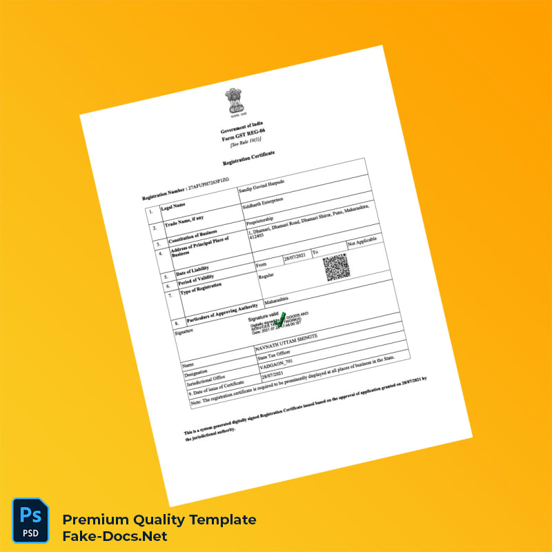 India State Tax Authority GST Registration Certificate Template (Word & PDF) 3 page India State Tax Authority GST Registration Certificate Template (Word & PDF) 3 page