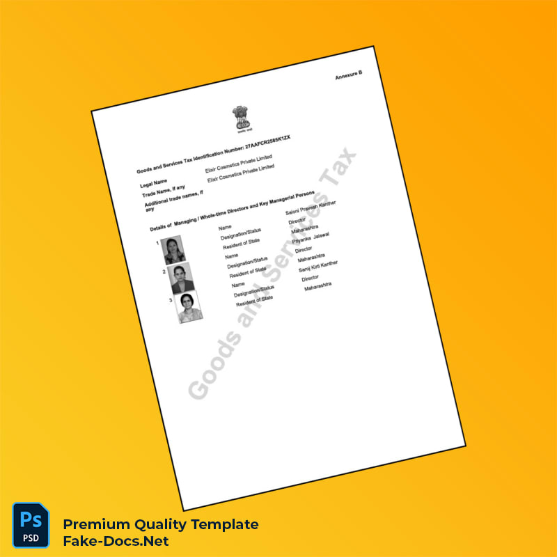 India State Tax Authority Registration Certificate Template (Word & PDF) 3 page India State Tax Authority Registration Certificate Template (Word & PDF) 3 page
