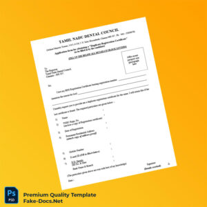 India Tamil Nadu Dental Council Duplicate Registration Certificate Template (Word & PDF) 2 page India Tamil Nadu Dental Council Duplicate Registration Certificate Template (Word & PDF) 2 page