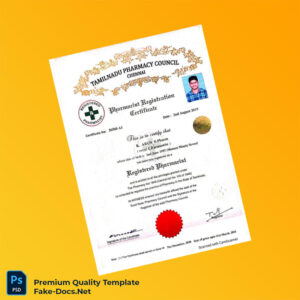 India Tamil Nadu Pharmacy Council Pharmacist Registration Certificate Template (Word & PDF) India Tamil Nadu Pharmacy Council Pharmacist Registration Certificate Template (Word & PDF)
