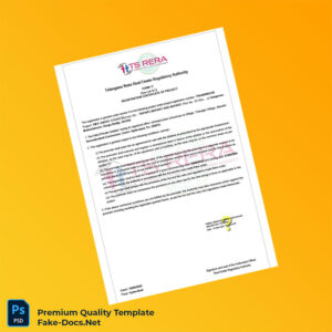 India Telangana State Real Estate Regulatory Authority Registration Certificate Template (Word & PDF) 2 page India Telangana State Real Estate Regulatory Authority Registration Certificate Template (Word & PDF) 2 page