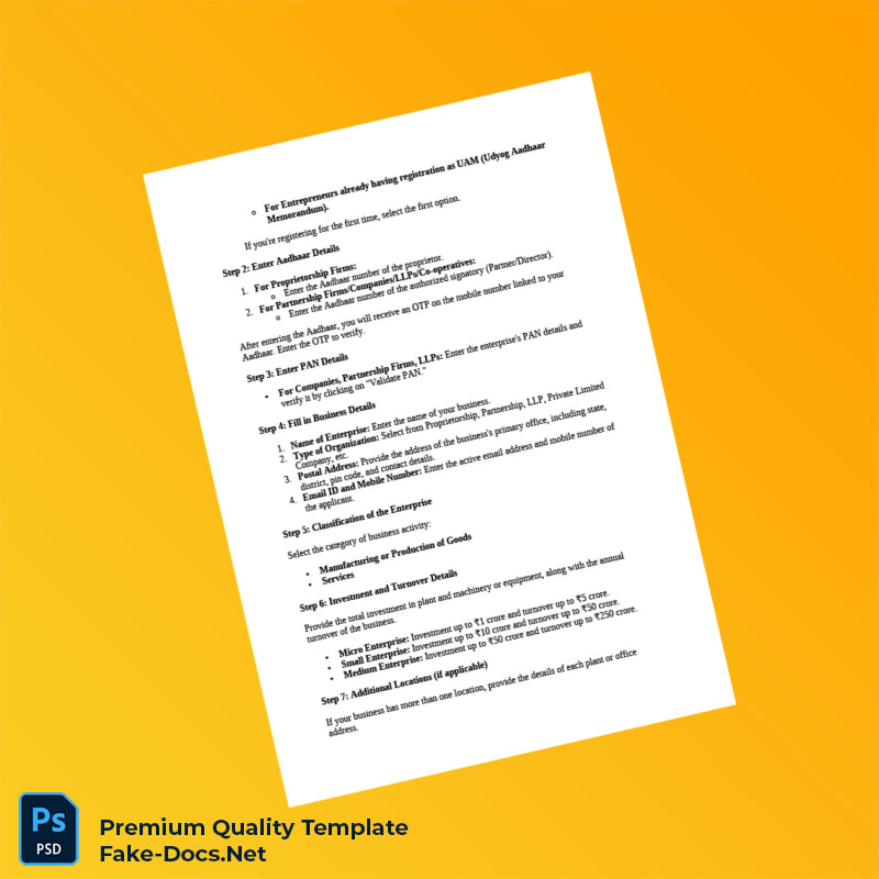 India Udyam Registration Manual Template (Word & PDF) 3 page India Udyam Registration Manual Template (Word & PDF) 3 page