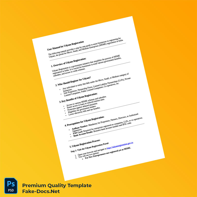 India Udyam Registration Manual Template (Word & PDF) 3 page India Udyam Registration Manual Template (Word & PDF) 3 page