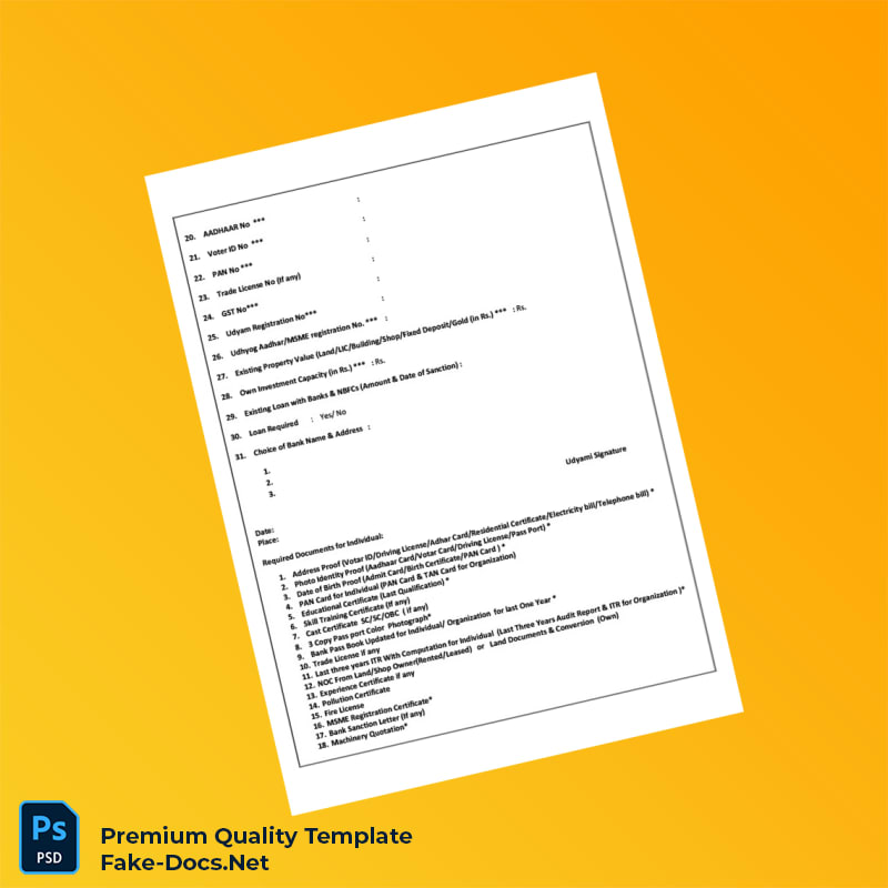 India Udyami Registration Certificate Template (Word & PDF) 2 page India Udyami Registration Certificate Template (Word & PDF) 2 page