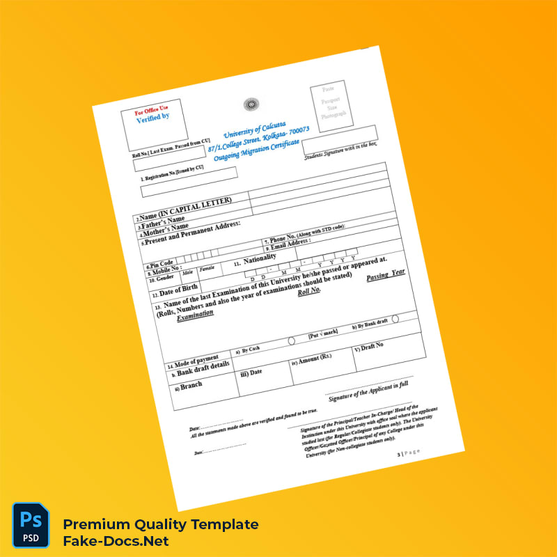 India University of Calcutta Editable Migration Certificate Template (Word & PDF) 3 page India University of Calcutta Editable Migration Certificate Template (Word & PDF) 3 page