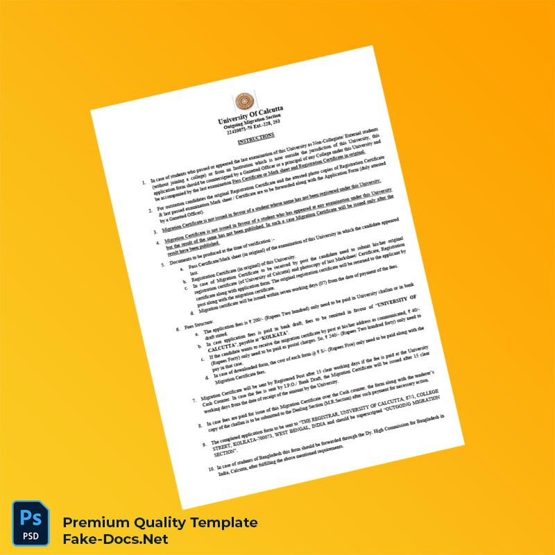 India University of Calcutta Outgoing Migration Certificate Template (Word & PDF) 2 page India University of Calcutta Outgoing Migration Certificate Template (Word & PDF) 2 page