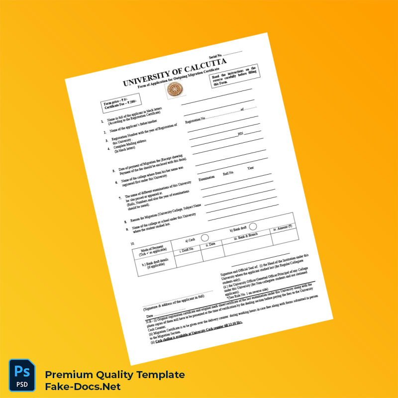 India University of Calcutta Outgoing Migration Certificate Template (Word & PDF) 2 page India University of Calcutta Outgoing Migration Certificate Template (Word & PDF) 2 page