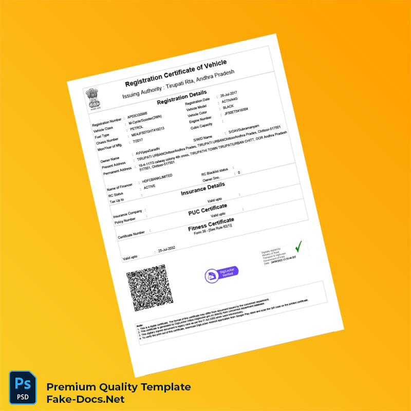 India Vehicle Registration Certificate Template (Word & PDF) India Vehicle Registration Certificate Template (Word & PDF)