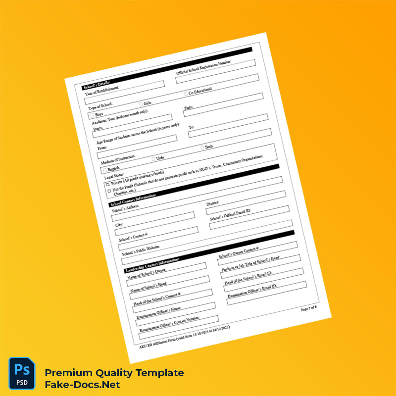 Pakistan Aga Khan University Examination Board Affiliation Form Template (Word & PDF) 6 page Pakistan Aga Khan University Examination Board Affiliation Form Template (Word & PDF) 6 page