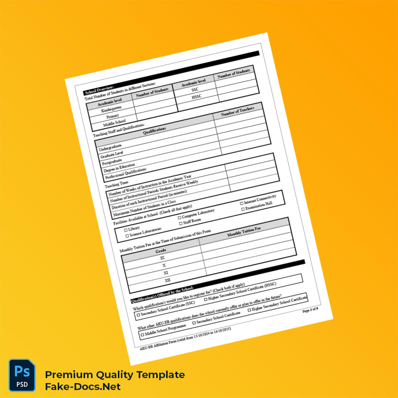 Pakistan Aga Khan University Examination Board Affiliation Form Template (Word & PDF) 6 page Pakistan Aga Khan University Examination Board Affiliation Form Template (Word & PDF) 6 page