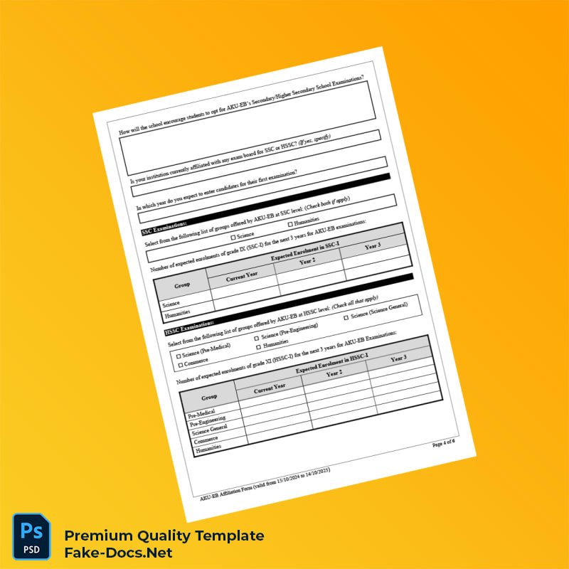 Pakistan Aga Khan University Examination Board Affiliation Form Template (Word & PDF) 6 page Pakistan Aga Khan University Examination Board Affiliation Form Template (Word & PDF) 6 page