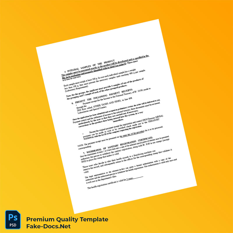 Panama Ministry of Health Food Sanitary Registration Certificate Template (Word & PDF) 6 page Panama Ministry of Health Food Sanitary Registration Certificate Template (Word & PDF) 6 page