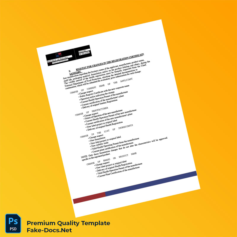 Panama Ministry of Health Food Sanitary Registration Certificate Template (Word & PDF) 6 page Panama Ministry of Health Food Sanitary Registration Certificate Template (Word & PDF) 6 page