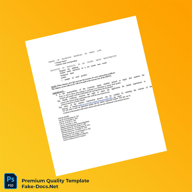 Panama Ministry of Health Food Sanitary Registration Certificate Template (Word & PDF) 6 page Panama Ministry of Health Food Sanitary Registration Certificate Template (Word & PDF) 6 page