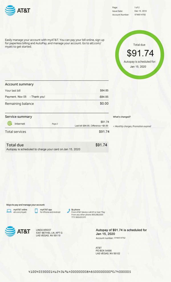 AT&T Utility Bill psd Template: AT&T Proof of address psd template