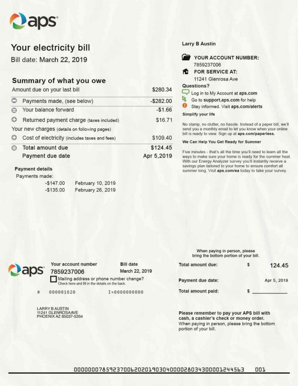 Arizona Utility Bill psd Template: Arizona Proof of address psd template