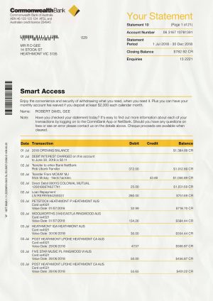 Commonwealth Bank Statement psd template