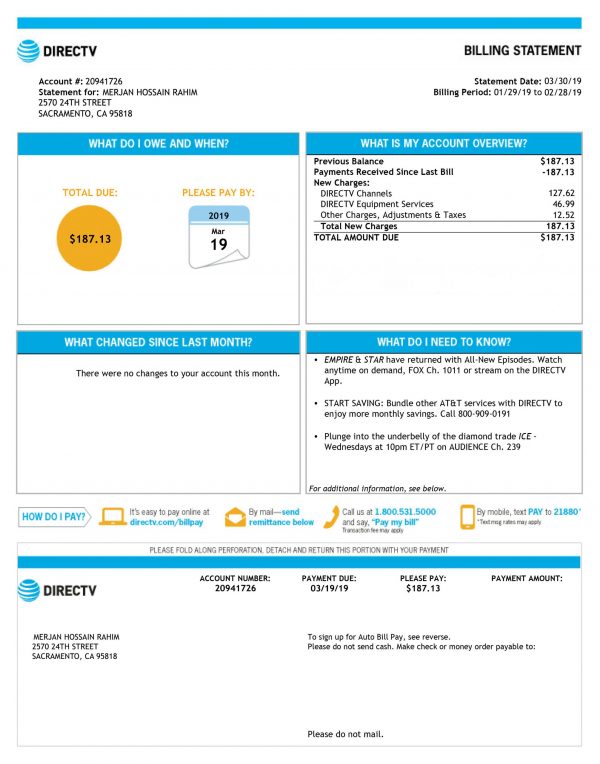 US Utility Bill psd template -2: US Proof of address psd template -2: Directv bill psd Template
