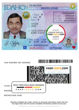 Idaho driver license Psd Template