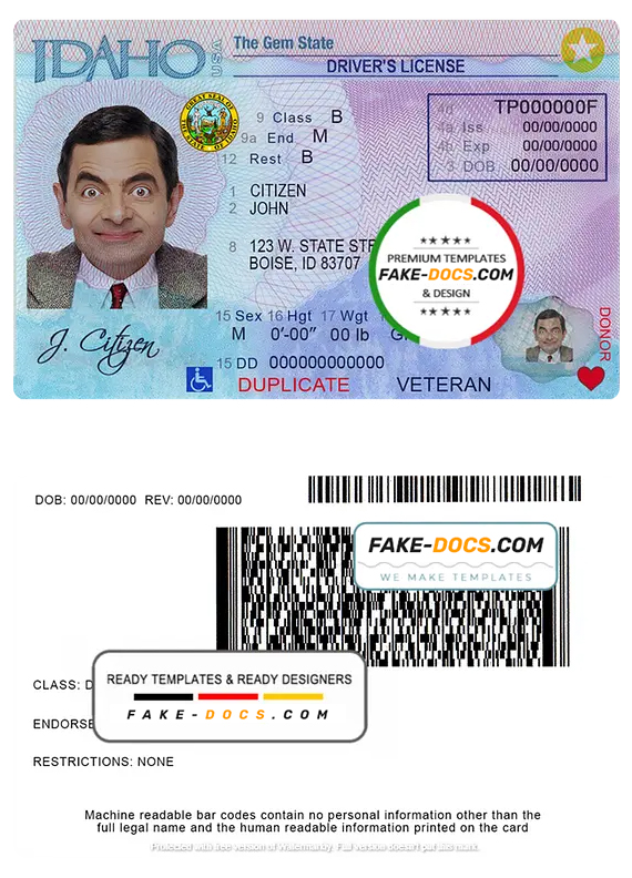Idaho driver license Psd Template | Fake Docs