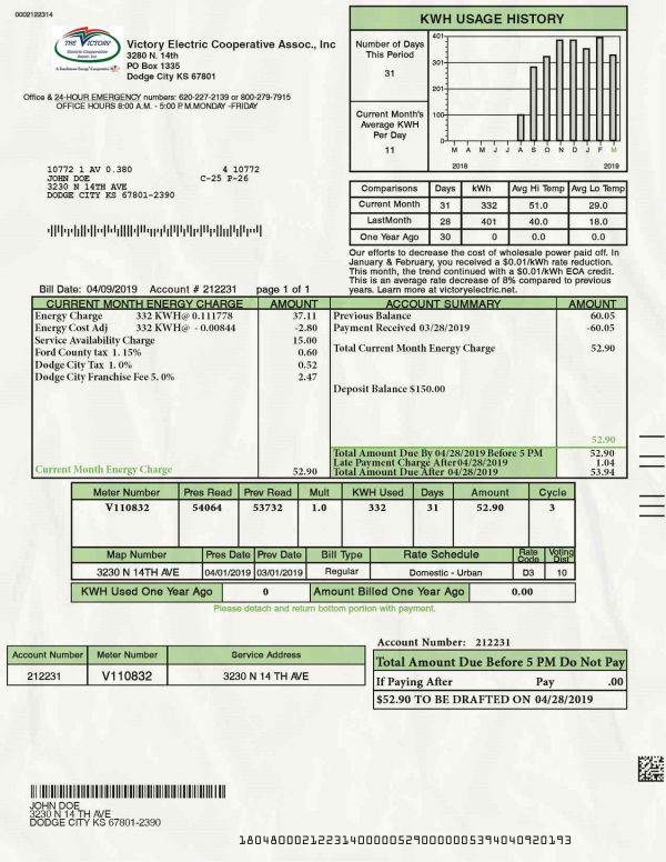 Kansas Utility Bill psd Template: Kansas Proof of address psd template