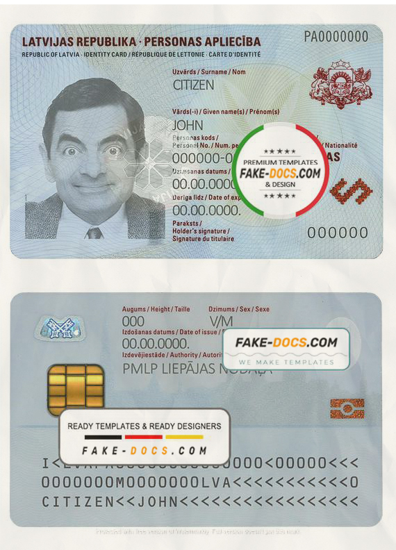 Latvia ID Card Psd Template scan effect