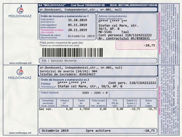 Moldova Utility Bill psd Template : Moldova Proof of address psd template