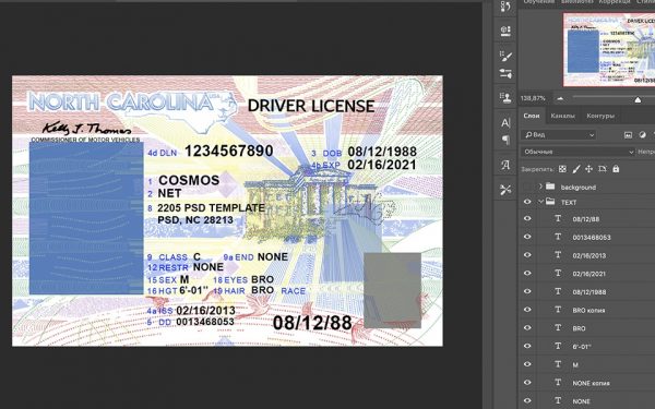 North Carolina driver’s license PSD template