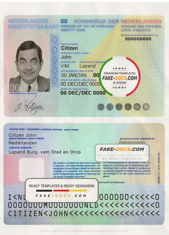 Netherlands ID Card Psd Template scan effect