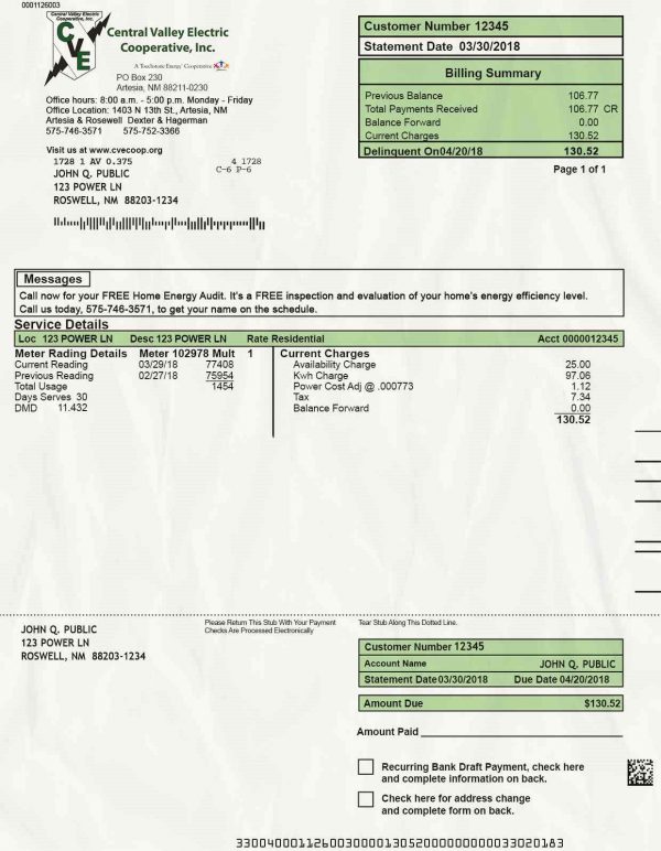 New Mexico Utility Bill psd Template: New Mexico Proof of address psd template
