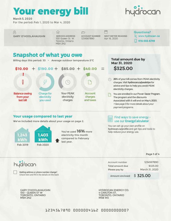 Canada Ontario Utility Bill psd Template: Canada Ontario Proof of address psd template