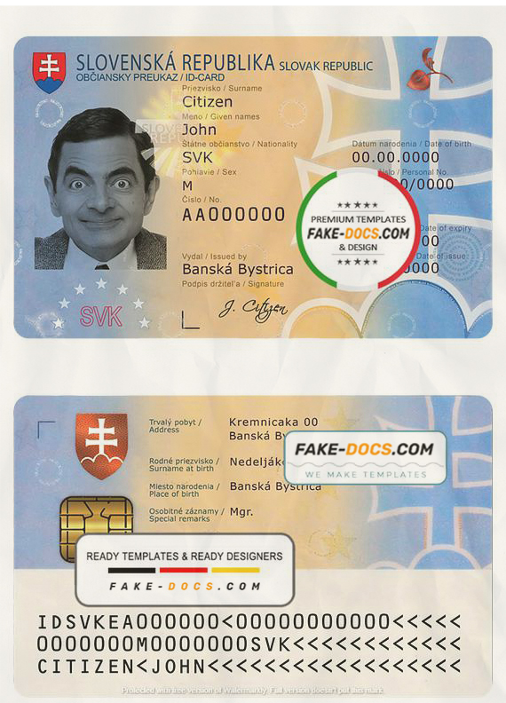Slovakia ID Card Psd Template front scan effect