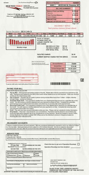 Wyoming Utility Bill psd Template: Wyoming Proof of address psd template