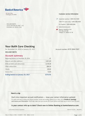 Bank of America Statement psd template