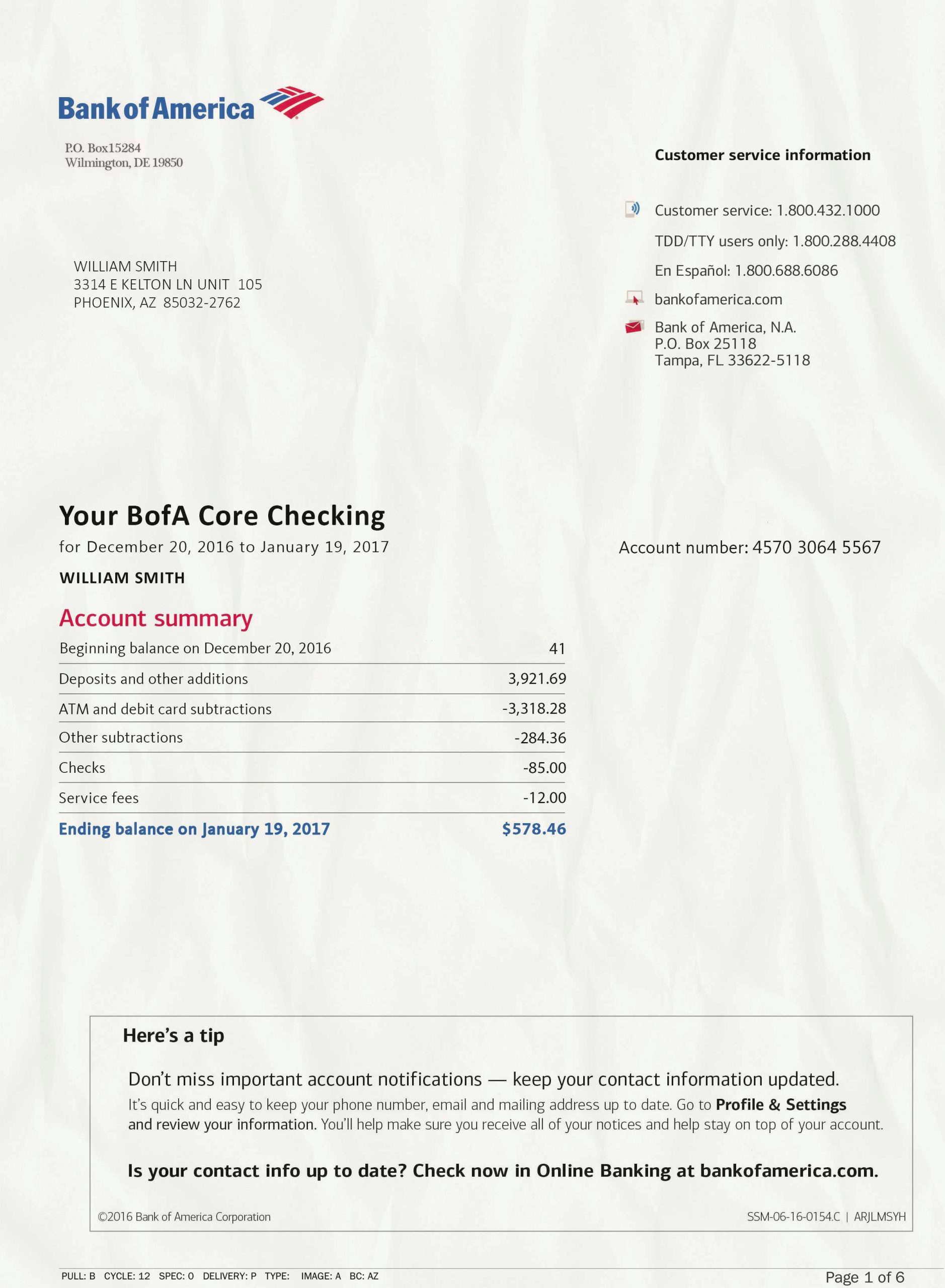Bank of America Statement psd template Fake Docs