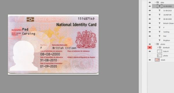 uk id card Template PSD free download