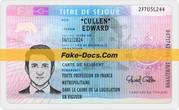 France residence permit (titre de séjour) template in PSD format front
