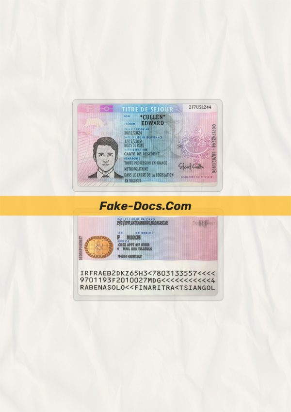 France residence permit (titre de séjour) template in PSD format scan