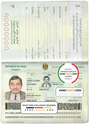 Iraq Passport psd template